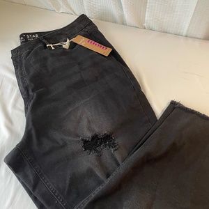 Jeans 24 W Distressed Ripped Straight Tapered Leg Black Super High Rise Mom